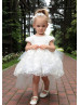 Ivory Butterfly Lace Tulle Flower Girl Dress With Removable Train
